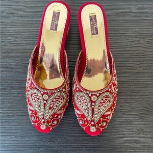 Red Embellished Women's Shoes from Pakistan